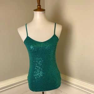 Express Teal Sequined Camisole Top XS FREE SHIP